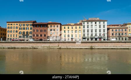 view of Italian architecture on the banks of the river Arno in Pisa, Italy Stock Photo