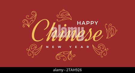 Chinese New Year Greeting Banner or Poster with Flowers Illustration Isolated on Red Background Stock Vector