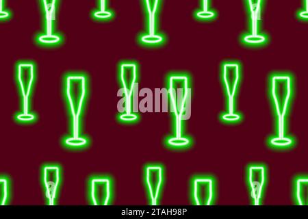 Seamless pattern of luminous neon wineglasses in trendy shade. Cheers. Happy birthday. Merry Christmas EPS. Isolate. Vector for wrapping, wallpaper, poster, greetings or invitation cards, label or web Stock Vector