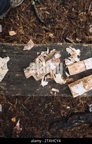 bark from a tree ready to put on a fire Stock Photo