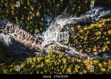 Aerial view Cribworks rapids and whitewater on Penobscot River Maine Stock Photo