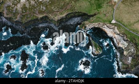 Icelandic southern coastline from drone lava rocks and ocean Stock Photo