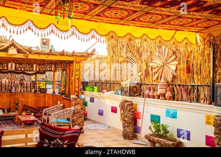 The hotel's interior is in ethnic style. Details. Giza, Cairo, Egypt - October 15, 2023. Stock Photo