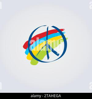 Peace and Love Symbol Icon for Logo Design - Rainbow Colors Stock Vector