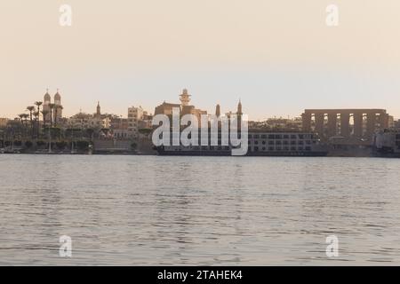 Cruise in Luxor's Nile river during sunrise Stock Photo