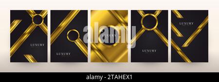 Premium Black and Gold Cover Design Set. Suitable for Banner, Award, Certificate, Wedding, Brochure, Flyer, Invitation, Card, and Menu Template Stock Vector