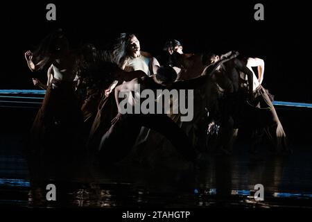 Cloud Gate Dance Theatre of Taiwan in performance of 'Lunar Halo' at Sadler's Wells, choreographed by Cheng Tsung-lung in collaboration with Sigur Rós, on 29 November 2023 © Chantal Guevara, all rights reserved Stock Photo