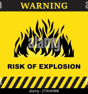 Yelow warning sign with flames and the text risk of explosion Stock Vector