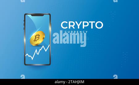 Bitcoin Cryptocurrency with Smartphone and Growth Chart. Bitcoin Crytpo on Mobile Stock Vector