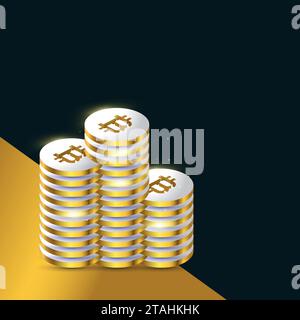 Bunch of Silver and Gold Bitcoin Coins Illustration Stock Vector