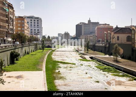 drought and the dried up river guadalmedina in the centre of malaga andalucia spain Stock Photo