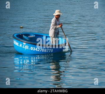 vietnamese basket boats in Cu Mong lagoon, Phu Yen/Vietnam Stock Photo