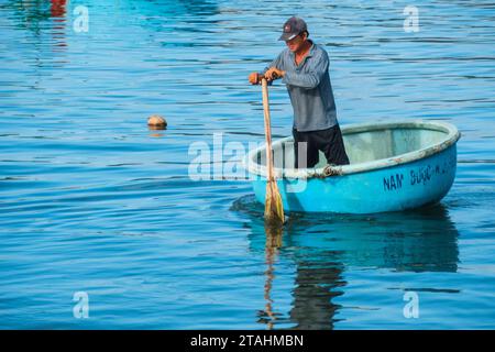 vietnamese basket boats in Cu Mong lagoon, Phu Yen/Vietnam Stock Photo