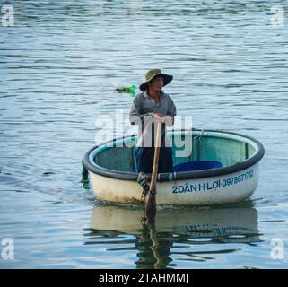 vietnamese basket boats in Cu Mong lagoon, Phu Yen/Vietnam Stock Photo