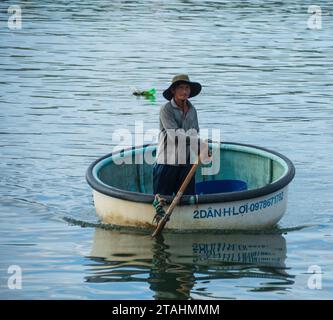 vietnamese basket boats in Cu Mong lagoon, Phu Yen/Vietnam Stock Photo