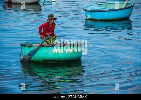 vietnamese basket boats in Cu Mong lagoon, Phu Yen/Vietnam Stock Photo