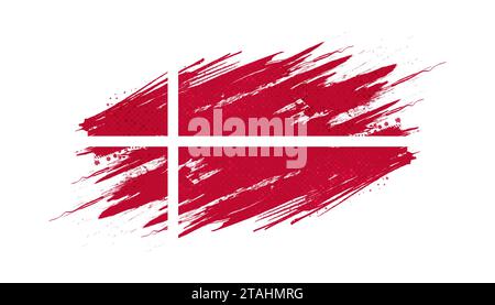 Flag of Denmark with Brush Style and Halftone Effect. Danish Flag Background with Grunge Concept Stock Vector