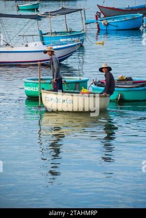 vietnamese basket boats in Cu Mong lagoon, Phu Yen/Vietnam Stock Photo