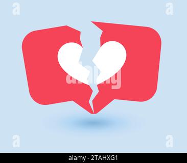 Dislike sign with broken heart, social media like icon with crack, antipathy symbol, vector Stock Vector