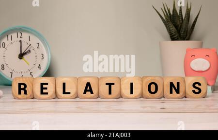 Top view of alphabet letters with text PUBLIC RELATIONS. Business concept Stock Photo