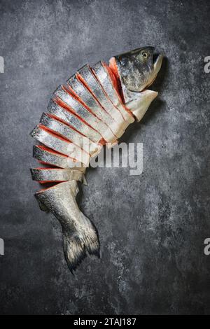 Beautiful pictures of salmon in restaurants, sliced salmon, high quality pictures Stock Photo