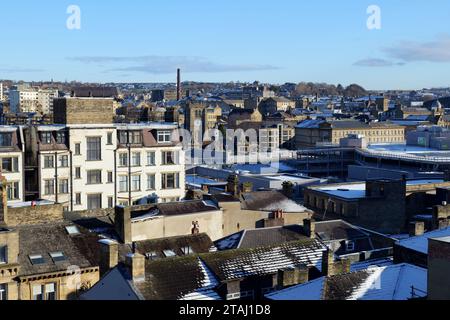 Bradford, UK 11 30 2023 - Winter skyline of the centre of Bradford, with the Bradform Catherdral, nestled in the centre of the frame. Bradford is prep Stock Photo
