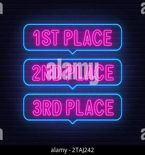 3rd place neon sign in the speech bubble on brick wall background Stock ...