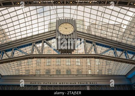 New York, NY, US-September 9, 2023-Daniel Patrick Moynihan Train Hall, an expansion of New York City's Pennsylvania Station is a busy waiting area wit Stock Photo