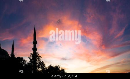 Islamic background image featuring a mosque, perfect for Ramadan, Kandil, Laylat al-Qadr, or Kadir Gecesi themes. Stock Photo