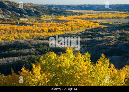 Badlands view above Little Missouri River, Theodore Roosevelt National Park-North Unit, North Dakota Stock Photo