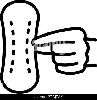 Sanitary menstrual pad line icon. Intimate hygiene napkin in hand, outline vector icon. Linear style sign for mobile concept and web design. Symbol, l Stock Vector