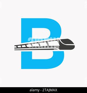 Train Logo On Letter B, Express Symbol Vector Template Stock Vector