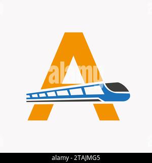 Train Logo On Letter A, Express Symbol Vector Template Stock Vector