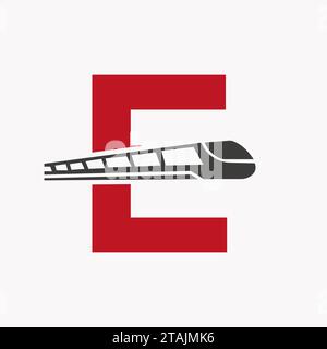Train Logo On Letter E, Express Symbol Vector Template Stock Vector