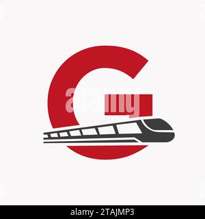 Train Logo On Letter G, Express Symbol Vector Template Stock Vector