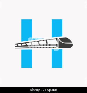 Train Logo On Letter H, Express Symbol Vector Template Stock Vector