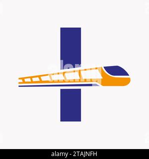 Train Logo On Letter I, Express Symbol Vector Template Stock Vector