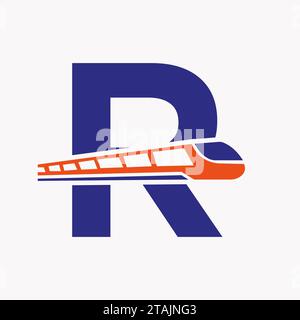 Train Logo On Letter R, Express Symbol Vector Template Stock Vector