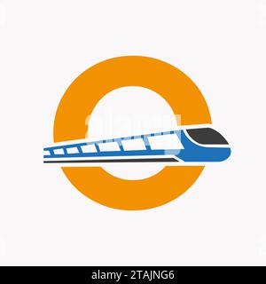 Train Logo On Letter O, Express Symbol Vector Template Stock Vector
