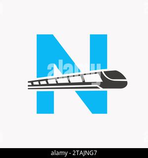 Train Logo On Letter N, Express Symbol Vector Template Stock Vector