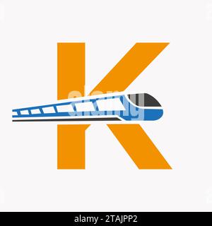 Train Logo On Letter K, Express Symbol Vector Template Stock Vector