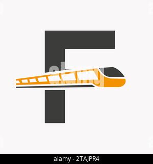 Train Logo On Letter F, Express Symbol Vector Template Stock Vector