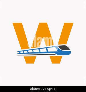 Train Logo On Letter W, Express Symbol Vector Template Stock Vector