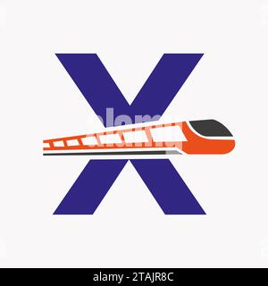 Train Logo On Letter X, Express Symbol Vector Template Stock Vector