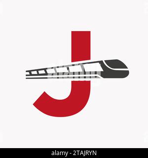 Train Logo On Letter J, Express Symbol Vector Template Stock Vector