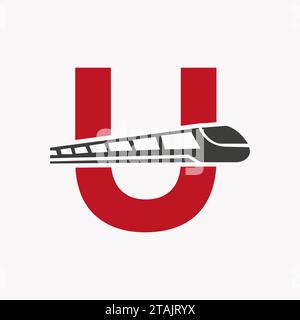 Train Logo On Letter U, Express Symbol Vector Template Stock Vector