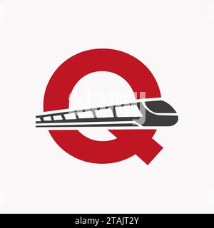 Train Logo On Letter Q, Express Symbol Vector Template Stock Vector