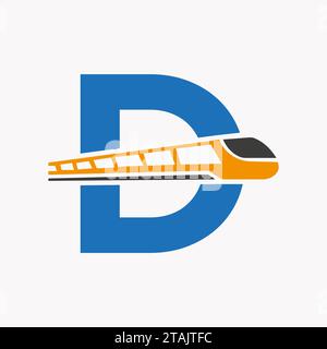 Train Logo On Letter D, Express Symbol Vector Template Stock Vector