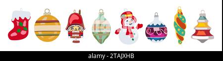 Set of vintage baubles for Christmas tree. Stock Vector
