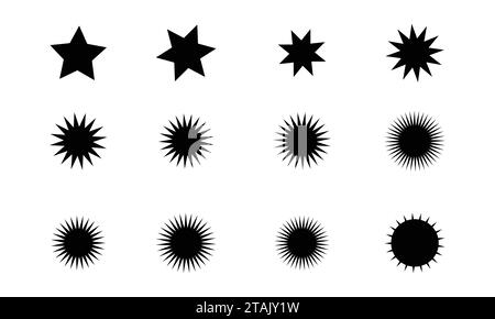 Black star and twinkle shapes set. Retro bling collection